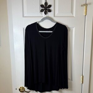 Kaari Blue Scoop Neck with Fringe Gathered bottom Long Sleeve Top Black Large